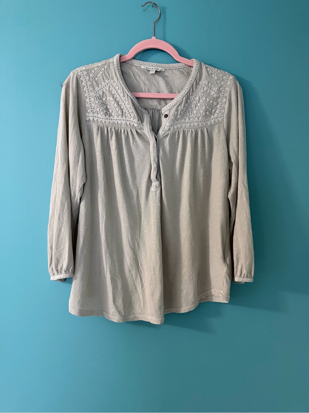 Lucky Brand Embroidered Peasant Blouse Sz L